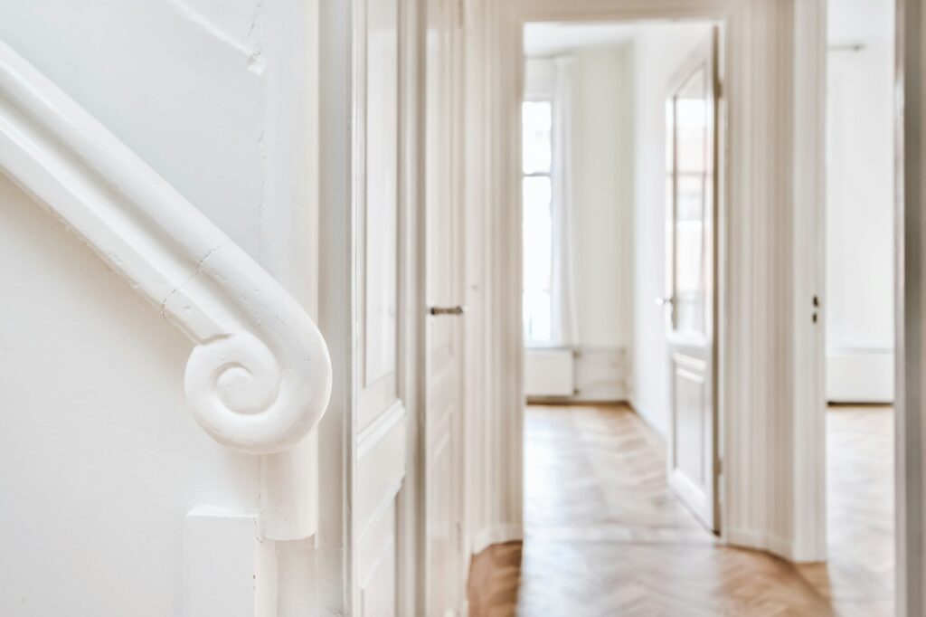 A beautiful empty corridor with lots of doors